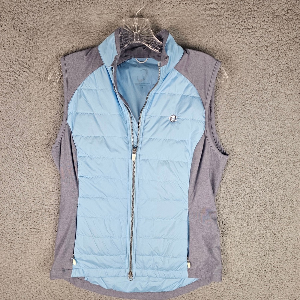 Zero Restriction Golf Vest Womens M Blue Grey Quilted Full Zip Sleeveless Mock